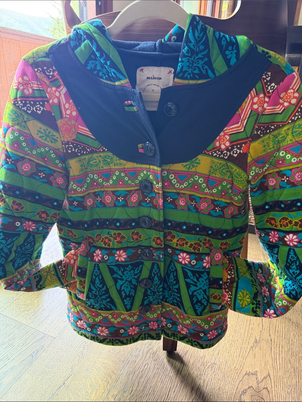 Allihop Multicolor Floral-Print Quilted Jacket — Green & Blue
